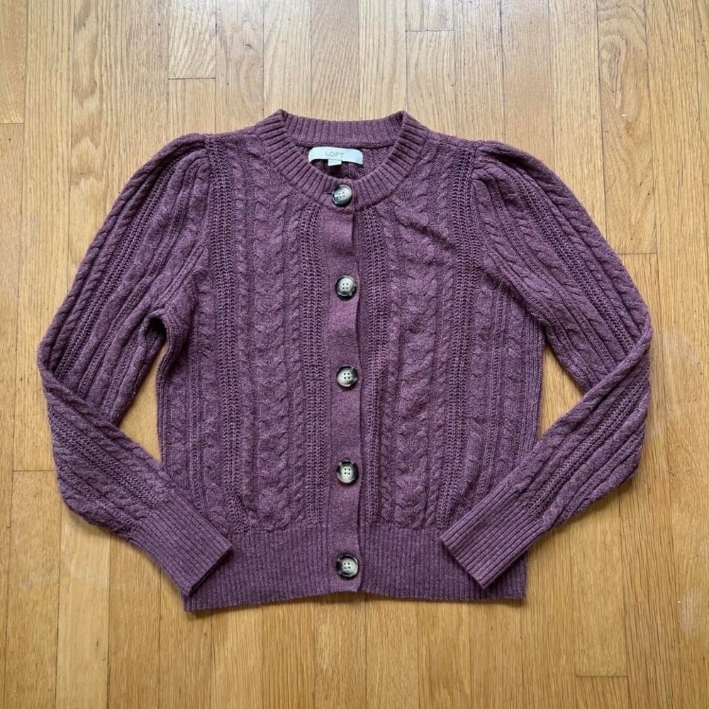 Purple Cable Knit Cardigan Button Up Womens Small
